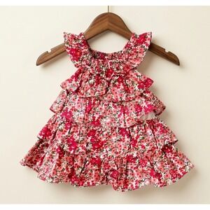 Baby Beri Pink Ruffle Tiered Dress 2-Piece Set 3-6M Floral Flowers VTG Y2K
